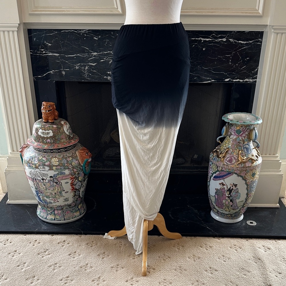 “Young Fabulous & Broke” Asymmetrical Hem Black and White Ombre Skirt
